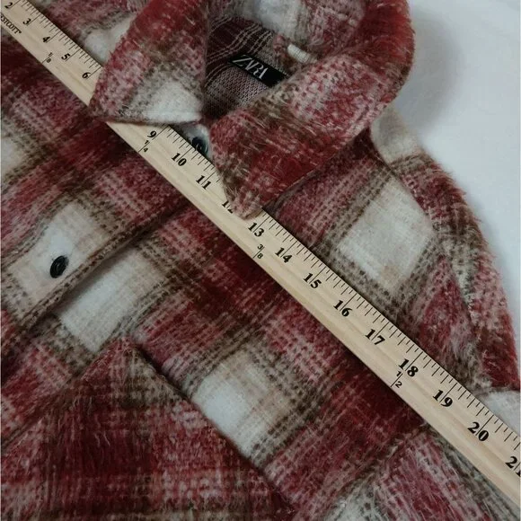 ZARA Shacket Womens Medium Red/Pink/Brown Checkered Overshirt - Picture 12 of 13